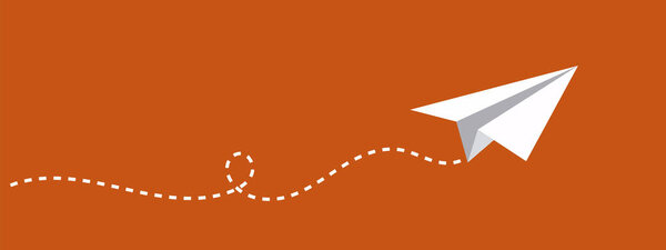 paper airplane with dotted line on red background. Vector illustration