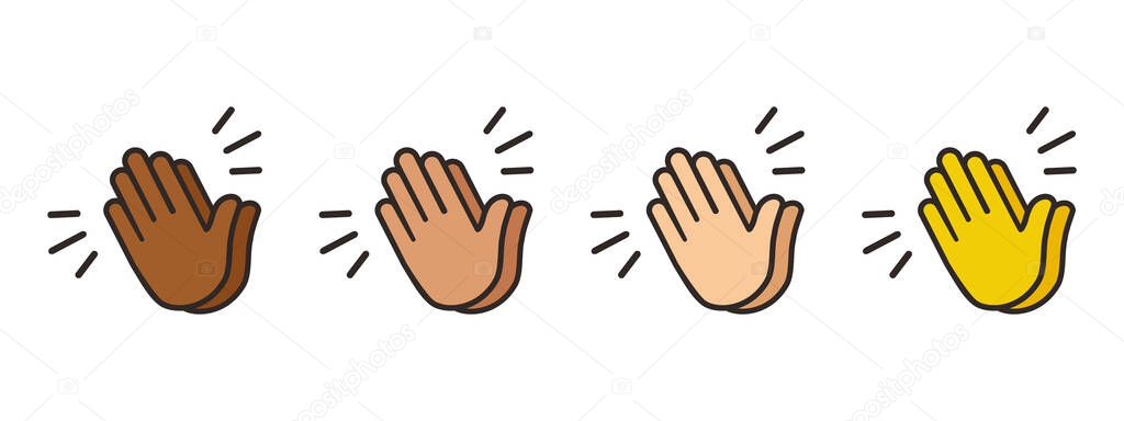 Clapping hands emoticons, applause icon set in different skin colors. Vector illustration