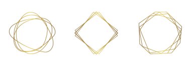 Beyaz arka planda altın çerçeveler. Geometrik şekiller. Modern altın çizgiler. Vektör illüstrasyonu