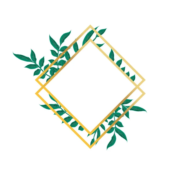抽象美術のベクトル。葉と丸い金のフレーム。植物の葉、水彩画の芸術的な金の線. — ストックベクタ