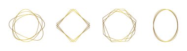 Beyaz arka planda altın çerçeveler. Geometrik şekiller. Modern altın çizgiler.