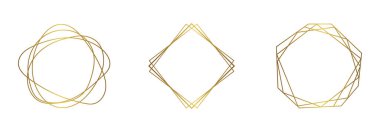 Beyaz arka planda altın çerçeveler. Geometrik şekiller. Modern altın çizgiler.