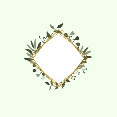 Soyut sanat vektörü. Yapraklı yuvarlak altın çerçeve. Botanik yapraklı sanatsal altın çizgiler, suluboya.