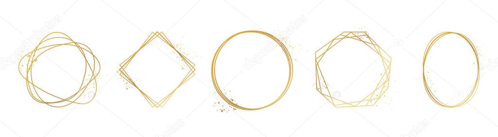 Set of gold frames on a white background. Geometric figures. Modern gold stripes. Vector illustration