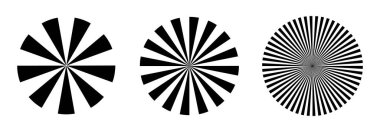 Güneş ışınları. Beyaz arkaplanda soyut güneş şekilleri