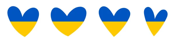 Ukrainas flagga i form av ett hjärta. Uppsättning vektorikoner. — Stock vektor