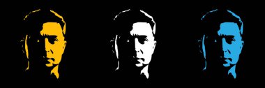 Siyah arka planda Ukrayna Devlet Başkanı Volodymyr Zelensky 'nin portresi. - Sanat. Vektör illüstrasyonu