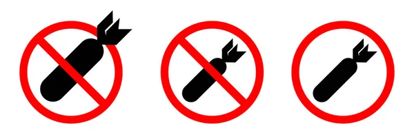 Встановити зупинити бомбардування чорного знака, значка, символ, логотип у червоному колі ізольовано на білому тлі . — стоковий вектор