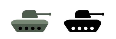 Düz bir tank ikonu seti. Tankı durdur. Tank simgesi logosu beyaz arkaplanda izole edildi. Vektör illüstrasyonu