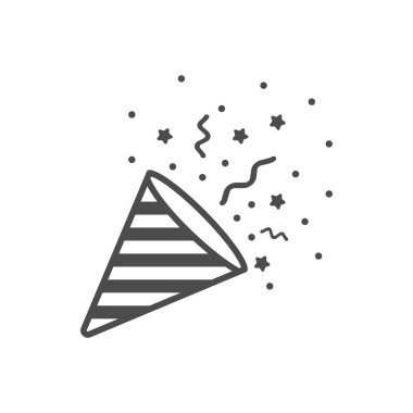 Beyaz arkaplanda Konfeti Popper simgesi. Vektör illüstrasyonu