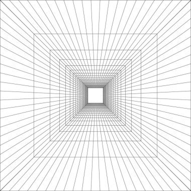 Kablo 3D çerçeve odası. Klasik tarzda soyut perspektif ızgarası. Vektör illüstrasyonu