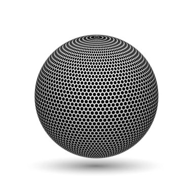 Soyut yarım tonlu 3D küre, gerçekçi 3D basılı top. Vektör illüstrasyonu