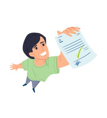 Man holding paper with green tick Concept illustration cartoon signing a contract and hiring