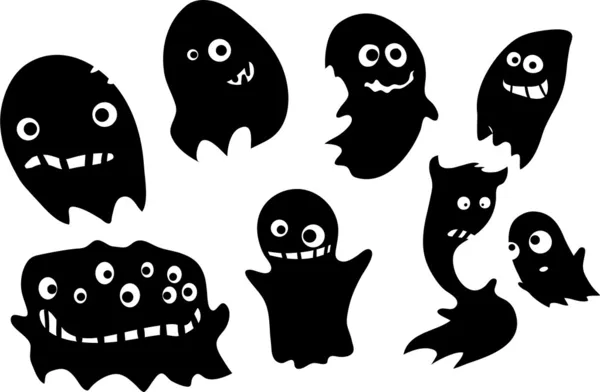 Set of funny ghosts silhouettes — Stock Vector