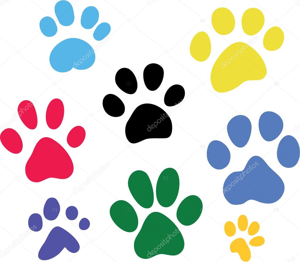 Set of vector colored paw prints