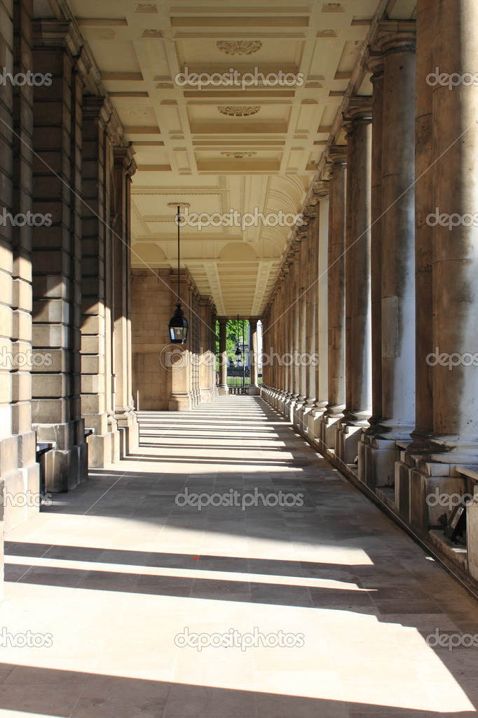Colonnade of old Royal Naval College in Greenwich