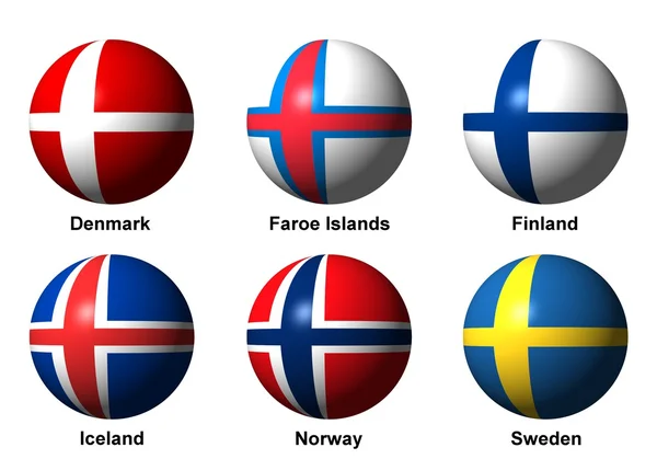 Collage av skandinaviska flaggor med etiketter — Stockfoto