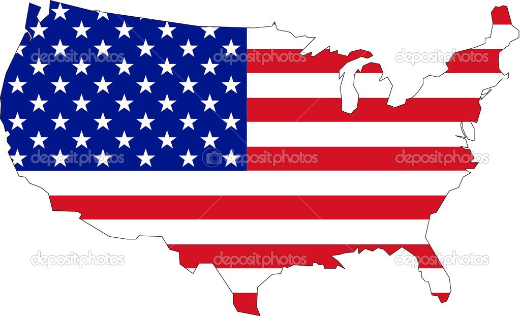 Map of USA with flag