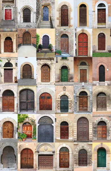 Κολάζ Από Παλιές Μεσαιωνικές Μπροστινές Πόρτες — Φωτογραφία Αρχείου