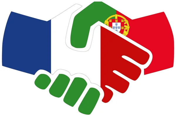 Franciaország Portugália Kézfogás Megállapodás Vagy Barátság Szimbóluma — Stock Fotó