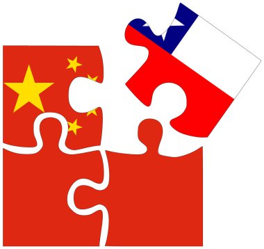 Çin - Şili: bayraklı bulmaca şekilleri, anlaşmanın sembolü veya dostluğun