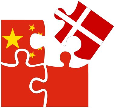 Çin - Danimarka: bayraklı yapboz şekilleri, anlaşma sembolü veya dostluk