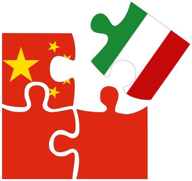 Çin - İtalya: bayraklı bulmaca şekilleri, anlaşmanın sembolü veya dostluğun