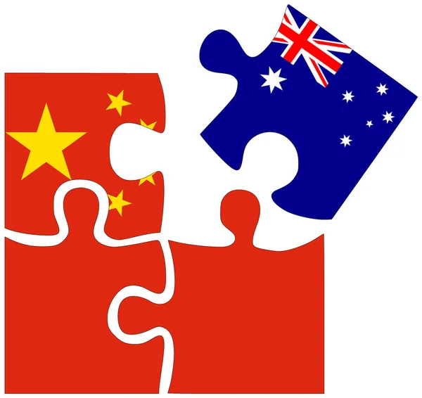 Kína Ausztrália Kirakós Formák Zászlókkal Megállapodás Vagy Barátság Szimbólumával — Stock Fotó