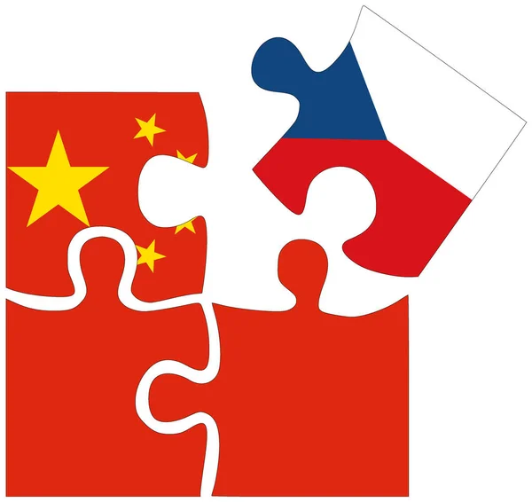 Kína Csehország Kirakós Formák Zászlókkal Megállapodás Vagy Barátság Szimbólumával — Stock Fotó