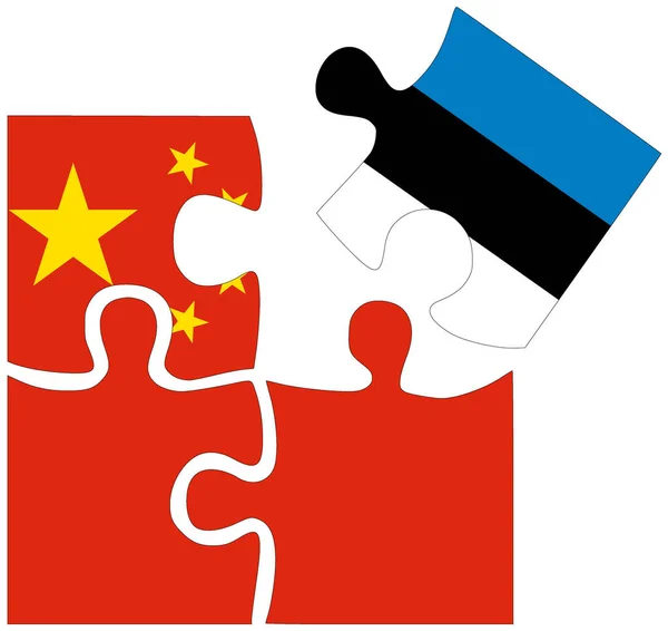 Kína Észtország Kirakós Formák Zászlókkal Megállapodás Vagy Barátság Szimbólumával — Stock Fotó