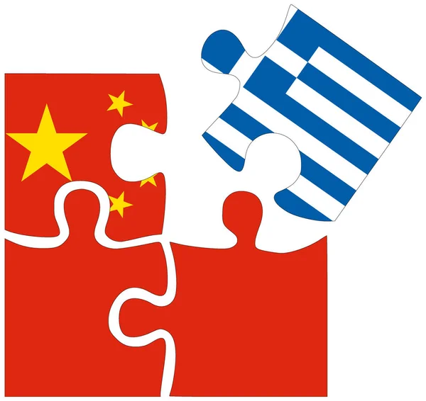 Cina Grecia Forme Puzzle Con Bandiere Simbolo Accordo Amicizia — Foto Stock