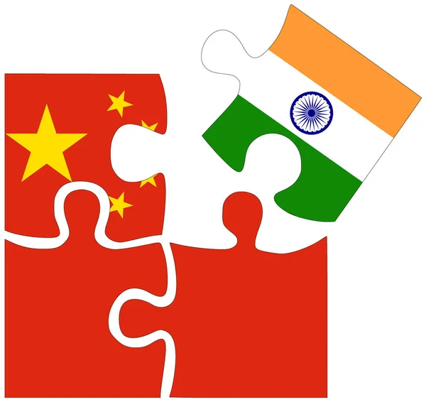 Kína India Kirakós Formák Zászlókkal Megállapodás Vagy Barátság Szimbólumával — Stock Fotó