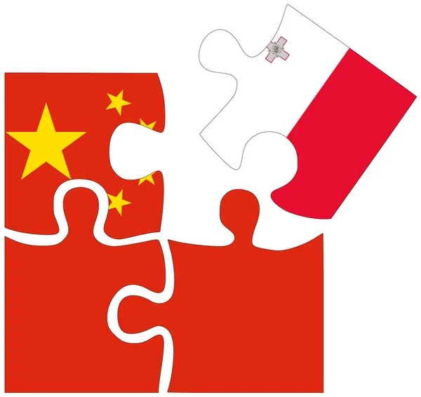 Kína Málta Kirakós Formák Zászlókkal Megállapodás Vagy Barátság Szimbólumával — Stock Fotó