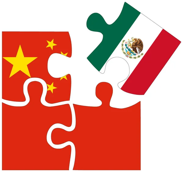 Kína Mexikó Kirakós Formák Zászlókkal Megállapodás Vagy Barátság Szimbólumával — Stock Fotó