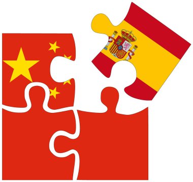 Çin - İspanya: bayraklı bulmaca şekilleri, anlaşmanın sembolü veya dostluğun