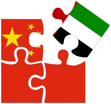 Çin - BAE: bayraklı yapboz şekilleri, anlaşma sembolü veya arkadaşlık