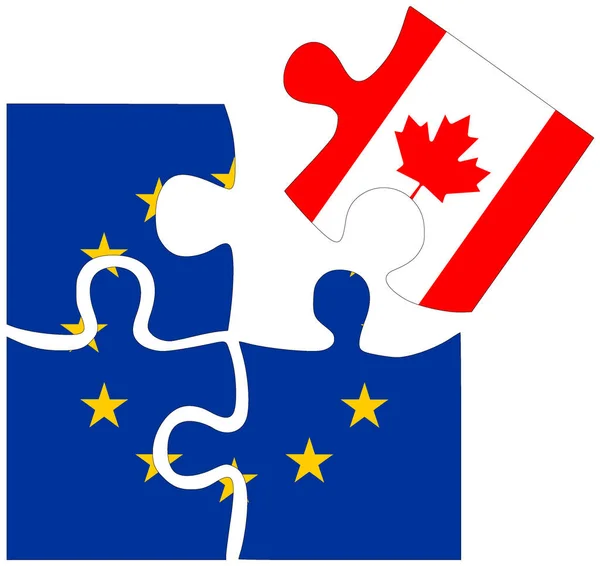 Canada Puzzelvormen Met Vlaggen Symbool Van Overeenkomst Vriendschap — Stockfoto