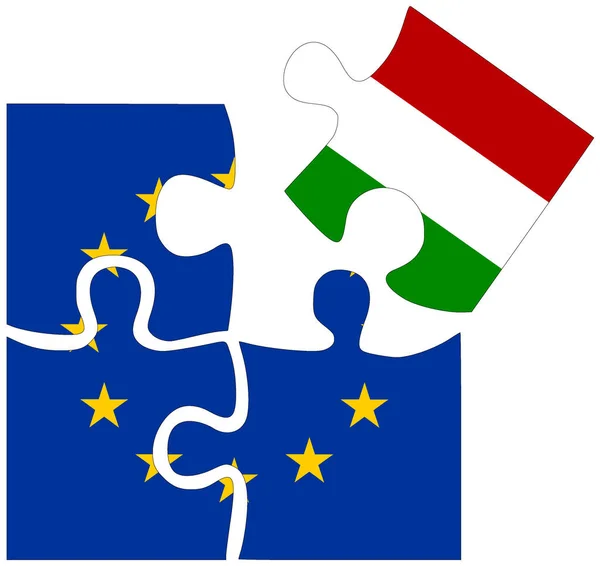 Maďarsko Puzzle Tvary Vlajkami Symbolem Dohody Nebo Přátelství — Stock fotografie