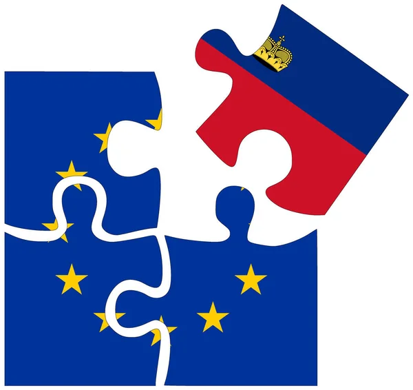 Lichtenštejnsko Puzzle Tvary Vlajkami Symbolem Dohody Nebo Přátelství — Stock fotografie