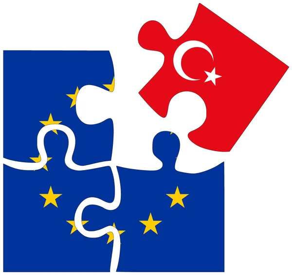 Uni Eropa Turki Bentuk Teka Teki Dengan Bendera Simbol Perjanjian — Stok Foto