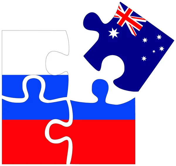 Russland Australien Puzzleformen Mit Fahnen Symbol Der Übereinkunft Oder Freundschaft — Stockfoto
