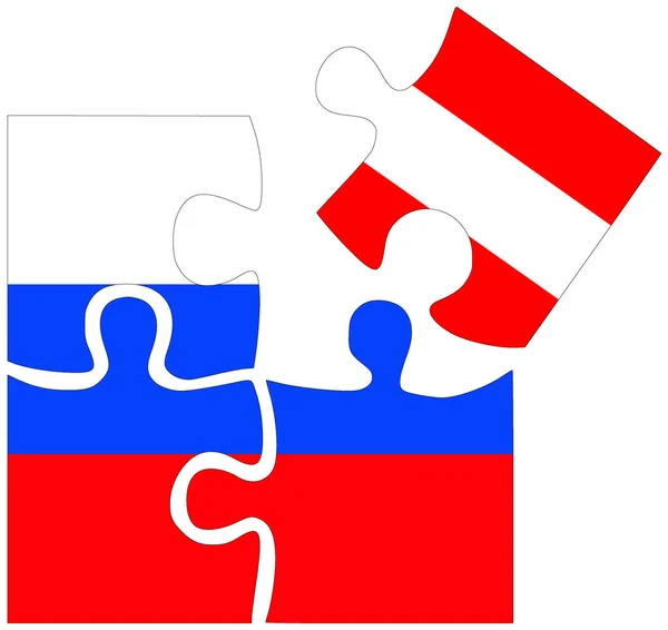 Rusland Oostenrijk Puzzelvormen Met Vlaggen Symbool Van Overeenkomst Vriendschap — Stockfoto