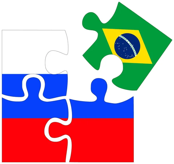 Rusya Brezilya Bayraklı Bulmaca Şekilleri Anlaşmanın Sembolü Veya Dostluğun — Stok fotoğraf