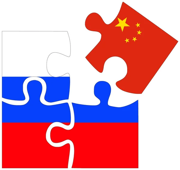 Oroszország Kína Kirakós Formák Zászlókkal Megállapodás Vagy Barátság Szimbólumával — Stock Fotó
