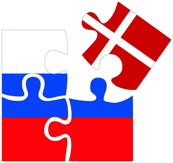Rusya Danimarka Bayraklı Bulmaca Şekilleri Anlaşma Sembolü Veya Dostluk — Stok fotoğraf