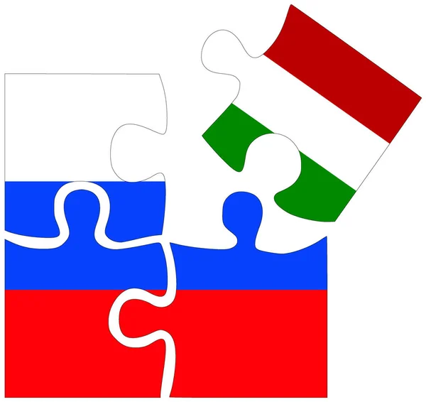 Rusko Maďarsko Puzzle Tvary Vlajkami Symbol Dohody Nebo Přátelství — Stock fotografie