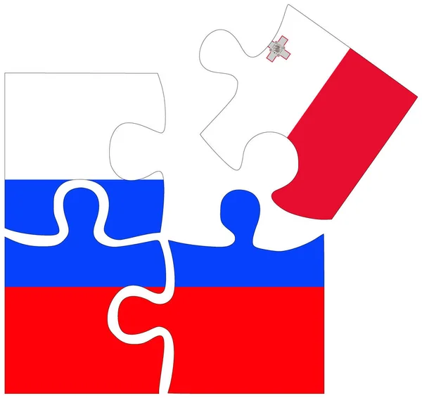 Russia Malta Forme Puzzle Con Bandiere Simbolo Accordo Amicizia — Foto Stock