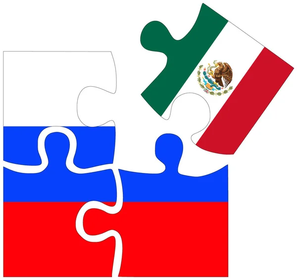 Russia Mexico Puzzle Shapes Flags Symbol Agreement Friendship — Stock Photo, Image