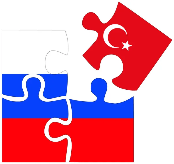 Rusia Turcia Forme Puzzle Steaguri Simbol Acordului Sau Prieteniei — Fotografie, imagine de stoc
