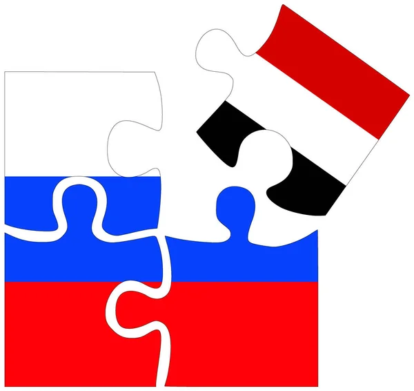 Rusko Jemen Puzzle Tvary Vlajkami Symbol Dohody Nebo Přátelství — Stock fotografie